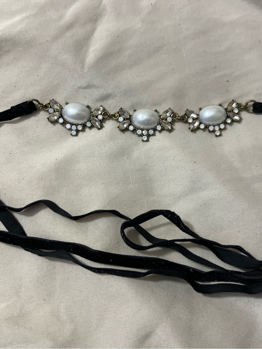 Black Velvet Pearl & Crystal Hair Tie Choker